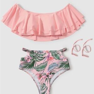 NWT Pink Ruffled Off-Shoulder Bikini Size S